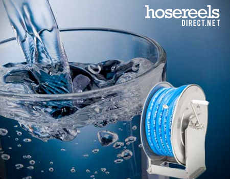 Hand rewind reel made from stainless steel design for potable water dispensing